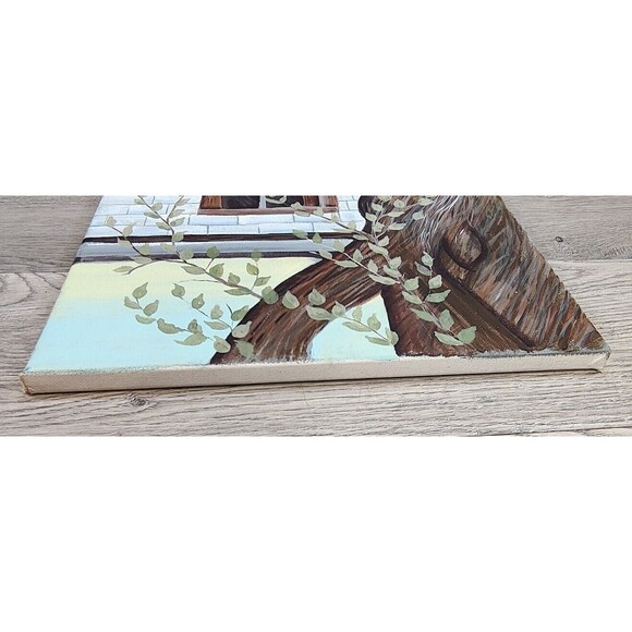 12x16 Painting On Canvas "Window, Tree and Cat" Americana-Unknown Artist - Picture 9 of 10